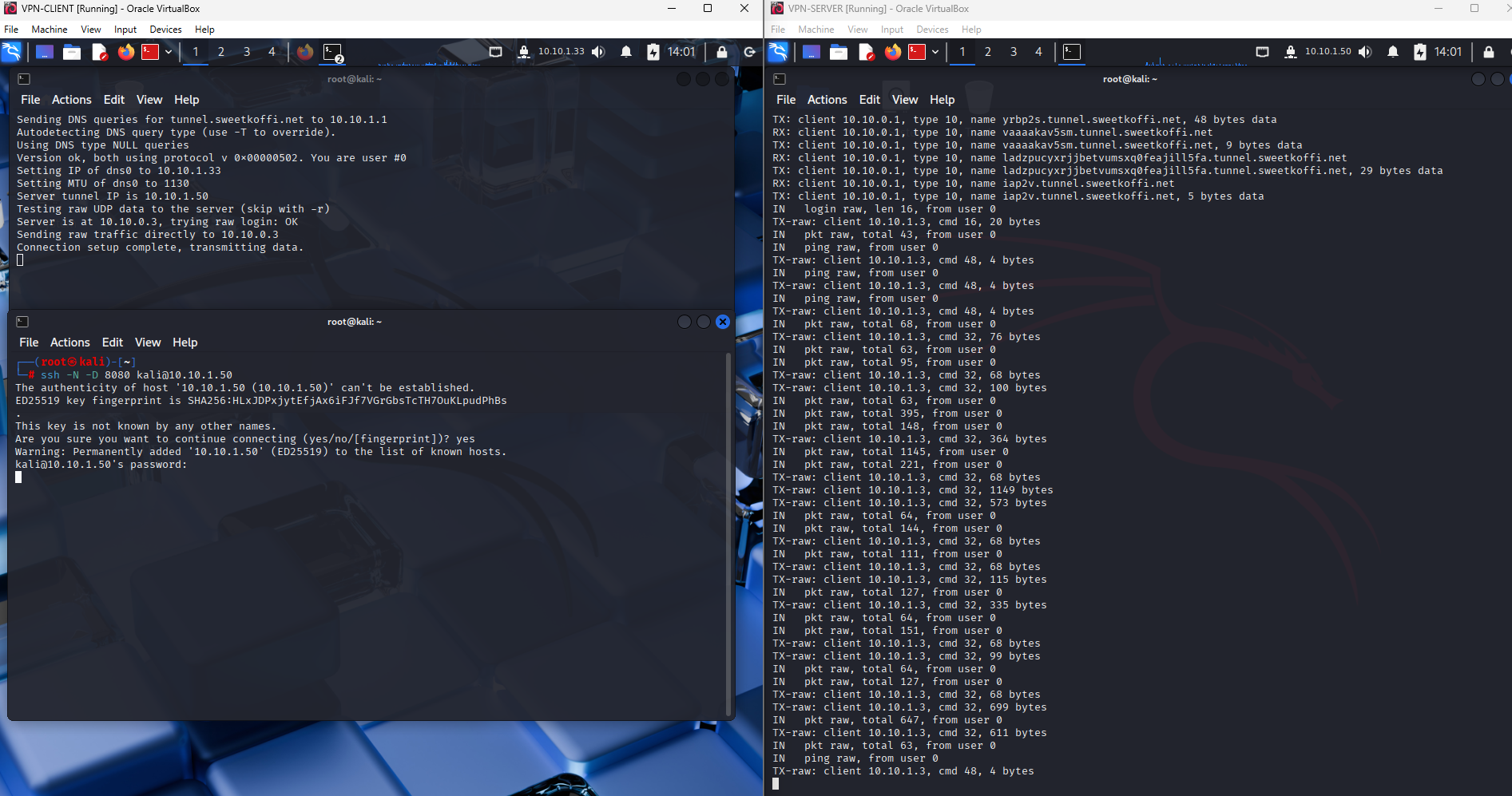 DNS tunnel carrying the SSH SOCKS proxy traffic end-to-end